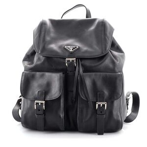 Prada Double Pocket Drawstring Backpack Soft Calf Medium